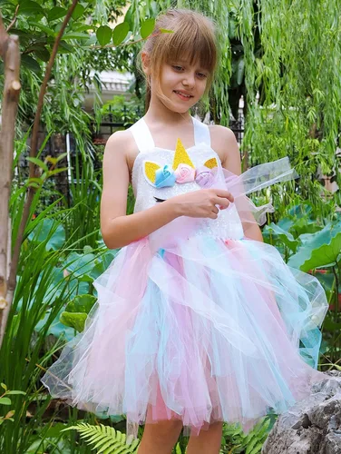 Vista 5 de Disfraz de unicornio para niñas con luz LED, tutú de princesa de unicornio para Halloween, cumpleaños, regalos de Navidad