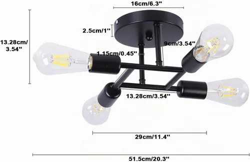 Vista 4 de Finktonglan Lámpara de techo semiempotrada Sputnik negra de 4 luces, E26