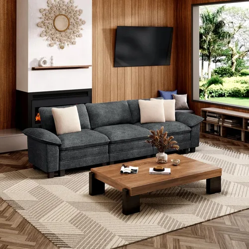 Vista 39 de Sofá seccional en forma de U de 123 pulgadas con cojines tipo nube, juego de sofá modular de asiento profundo con 5 asientos y 2 otomanos, brazos