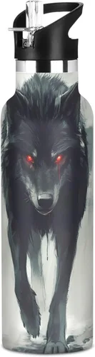 Vista 38 de Botella de Agua de Lobo Tazas de Lobo Botella de Agua Galaxia para Niños Niñas con Tapa de Pajita Lobos Aislada Acero Inoxidable Frasco de Agua a007