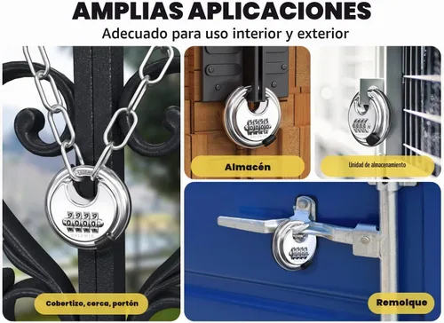 Vista 6 de DELSWIN - Candado de combinación de 4 dígitos con grillete de acero endurecido, candado de combinación para cobertizos, casillero de gimnasio, área