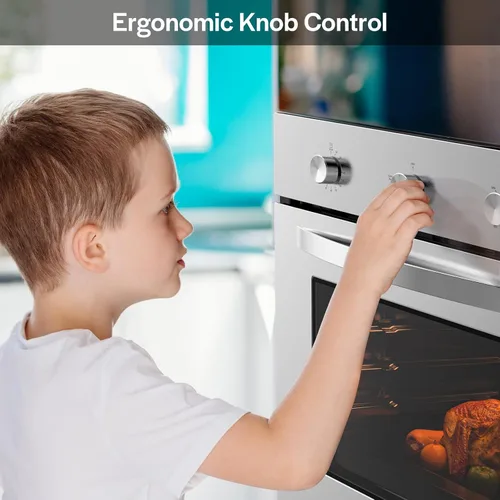 Vista 7 de Empava Horno de Pared de Gas Individual de 24 Pulgadas 2.3 Pies Cúbicos Funciones de Hornear Asar Rosticería con Controles Mecánicos-Temporizador