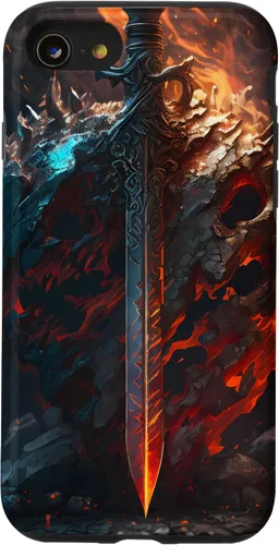 Vista 18 de Espada flameante y escudo el símbolo del guerrero Funda para iPhone 16