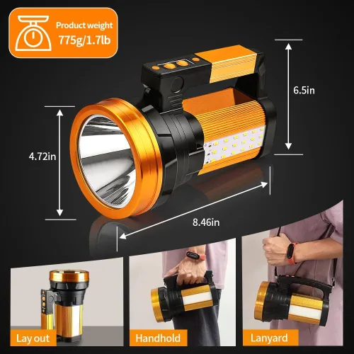 Vista 7 de Foco recargable de 30600 mAh, linterna de 2400 lm, de larga duración, 100 horas, foco de mano IP67, luces de foco impermeables con 6 modos de luz