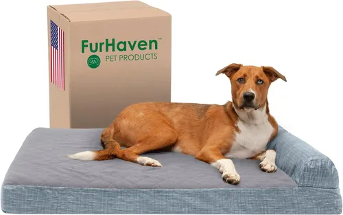 Vista 21 de Furhaven Cama de espuma viscoelástica para perros grandes con refuerzos extraíbles y funda lavable, para perros de hasta 95 libras - Sofá de Gris