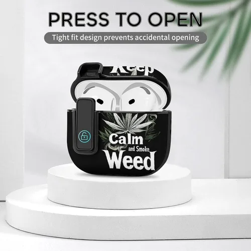 Vista 8 de Keep Calm and Smoke Weeds - Funda para auriculares Bluetooth compatible con AirPods 4 con protector de botón negro