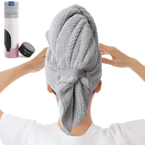 Vista 11 de Toalla Grande de Microfibra para Envolver el Cabello para Mujeres, Toalla de Secado de Cabello Anti-Encrespamiento con Correa Elástica, Secado