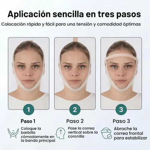 Vista 7 de Banda de correa de barbilla para ropa de compresión facial poscirugía, Cinta de envoltura de cara de doble barbilla, Ejercitador de línea de Beige