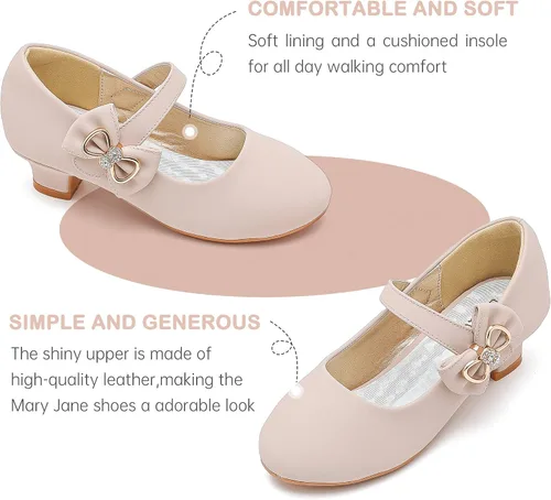 Vista 4 de Dufannie Zapatos de vestir para niñas, zapatos planos de princesa Mary Jane con diseño de flores para bodas, fiestas, con purpurina para niños