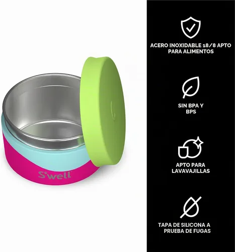 Vista 3 de S'well Recipiente de alimentos de acero inoxidable, 10 onzas, fruta del dragón, construcción duradera de una sola pared, sin BPA, apto