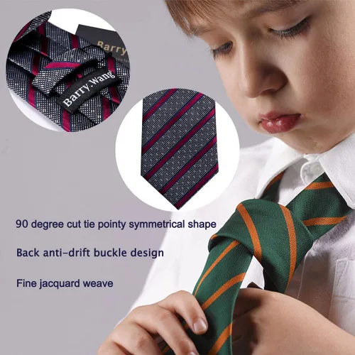 Vista 244 de Barry.Wang Corbata de niño regular seda tejida rayas sólido lazo bolsillo cuadrado