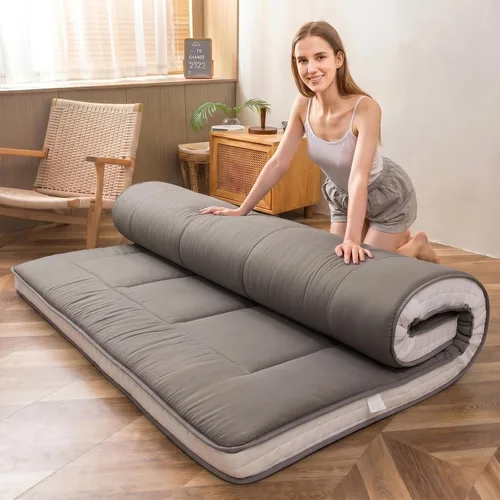 Vista 14 de MAXYOYO Colchón de suelo tipo futón japonés, cubrecolchón extra grueso para cama individual, enrollable, plegable, esterilla única, patrón de Negro