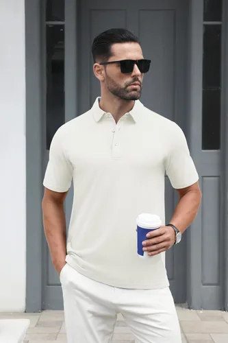 Vista 2 de MAGCOMSEN Camisas polo de manga corta para hombre, de algodón, piqué de 3 botones, ajuste clásico, informal, camisetas de golf