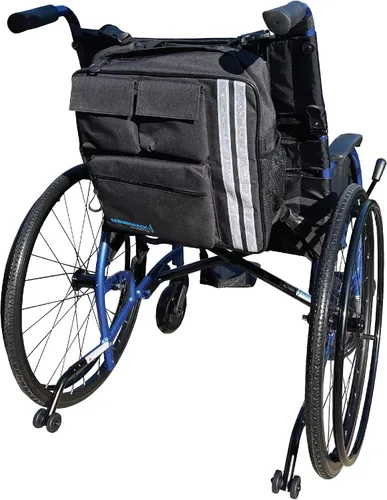 Vista 4 de Mochila manual para silla de ruedas con portavasos para adultos y personas mayores, bolsa para silla de ruedas para colgar en la espalda, bolsa