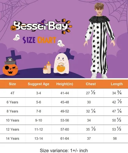 Vista 7 de BesserBay Halloween Kids Scary Killer Clown White Costume 5-14 Years