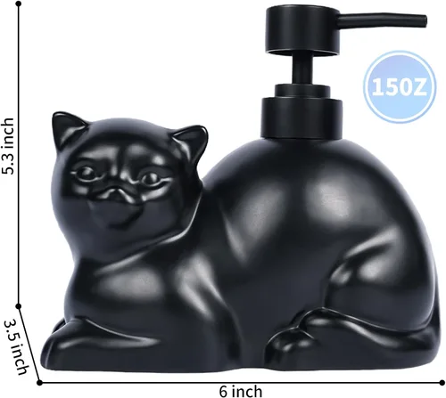 Vista 4 de Dispensador de jabón con forma de gato negro, dispensador de jabón de cerámica divertido, aceite esencial recargable de 15 onzas, dispensador