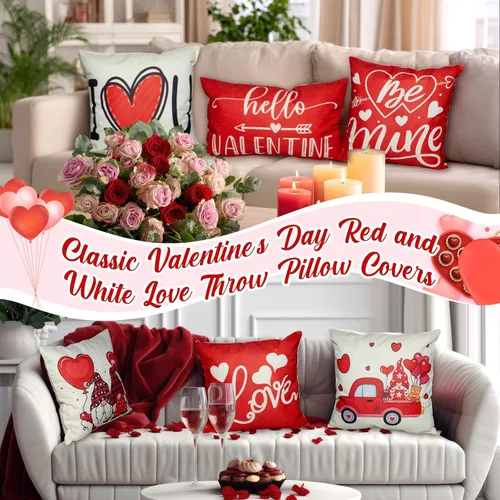 Vista 6 de Newwiee 10 Piezas Fundas de Almohadas Decorativas del Día de San Valentín Decoraciones Corazón Amor Globo Rojo de San Valentín Fundas de Almohadas