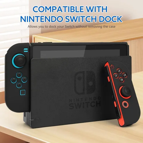 Vista 3 de FYY Dockable Case Compatible for Nintendo Switch - Black Slim Matte Protective Cover Case for Nintendo Switch and Joy-Con, Soft TPU Customized