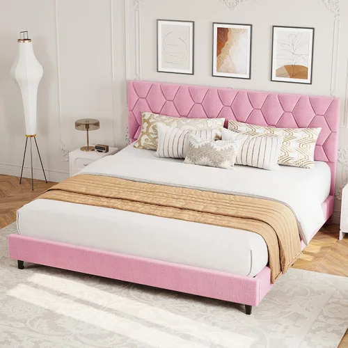 Vista 17 de GAOMON Base de cama tapizada tamaño individual, color beige, base de cama de plataforma resistente con cabecera tapizada y listones de madera