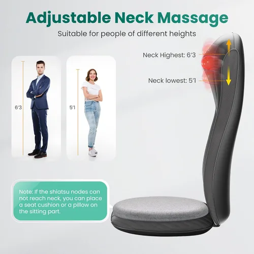Vista 7 de Snailax Masajeador Shiatsu de espalda y cuello 2026 con calor, almohadilla para silla de masaje de amasamiento profundo, intensidad ajustable, cojín