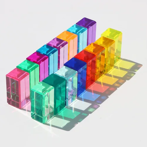 Vista 6 de Barras de cristal de arcoíris de 7.5 cm, bloques de gemas rectangulares apilables para niños, 16 colores, cubos de gemas apilables, juguetes