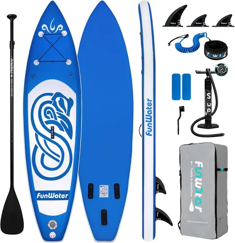 Vista 18 de FunWater Inflatable Stand Up Paddle Board with Beginners SUP Accessories 10'6'' SUP,Anti-Slip EVA Deck,200-450lbs Capacity/Big Fin，Inflatable
