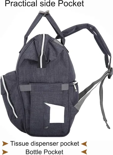 Vista 4 de RAJRANG Mini bolsa de pañales para bebé para mujer, mochila para pañales, organizador de viaje, pequeña, ligera, gris carbón, 18 x 15 x 7 pulgadas