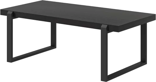 Vista 9 de EXCEFUR - Mesa de café moderna negra, mesa de centro industrial de madera y metal para sala de estar, mesa de té y cóctel rectangular, roble negro