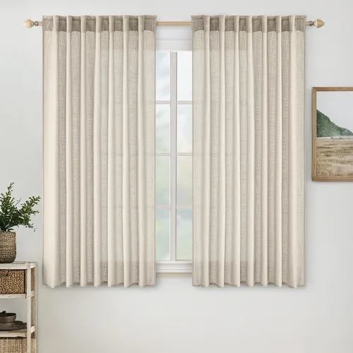 Vista 48 de MIULEE - Cortinas semitraslúcidas suaves y gruesas con textura de lino para cocina y ventana de baño, con trabilla trasera y bolsillo para Blanco