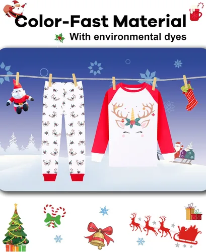 Vista 7 de DAUGHTER QUEEN Pijamas de Navidad para niños y niñas de 18 meses-12 años, ropa de dormir 100% algodón