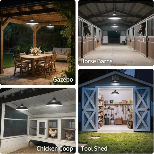 Vista 8 de Luz colgante solar de doble cabezal Lightonight Indoor Outdoor, Remote IP65 Waterproof Dusk to Dawn Solar Shed Lamp for Gazebo, Barn, Stables