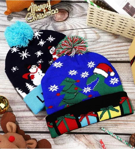 Vista 7 de SATINIOR 2 gorros de punto con luz LED de Navidad para fiestas de Navidad