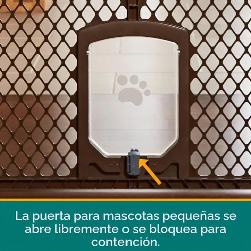 Vista 3 de MyPet Puerta extra ancha para perros con puerta pequeña para mascotas. 38.5 a 103.5 pulgadas de ancho. Puerta para gatos para puerta. Fabricado