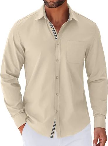 Vista 6 de COOFANDY Camisa para hombre de manga larga casual con botones, camisas sin doblar para hombre de ajuste regular