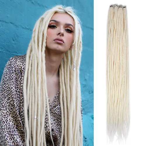 Vista 53 de Kraler Extensiones de Rastas Azules, Extensiones de Rastas Sintéticas de Ganchillo de 22", 100% Hechas a Mano, Rastas de Una Sola Punta, Delgadas