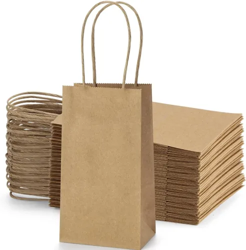 Vista 9 de Bolsas de regalo de papel kraft BagDream 100 unidades 3.5 x 2.4 x 6.7 pulgadas, pequeñas bolsas de regalo para fiestas con asas, bolsas de papel