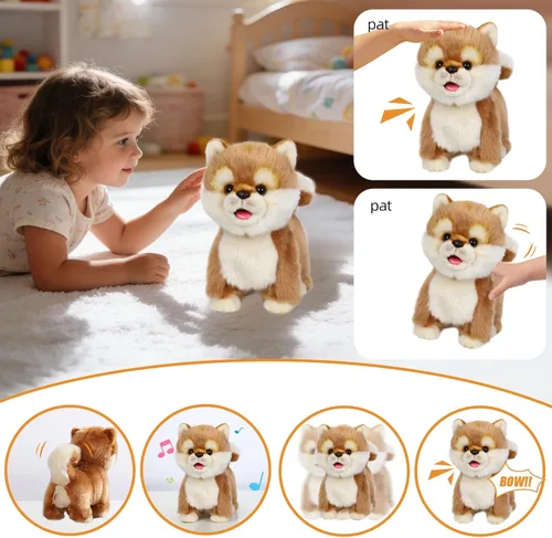 Vista 3 de CU-MATE Juguete electrónico de peluche de simulación interactiva, realista, cachorro, gato, con cola para caminar, ladrar, menear, hablar, como