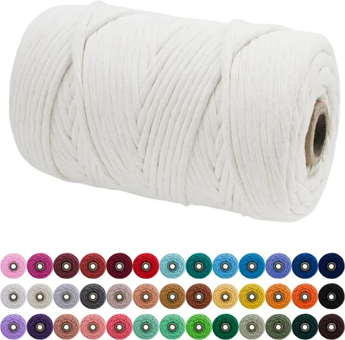Vista 142 de JeogYong Cordón de macramé de un solo hilo 3 mm x 109 yardas (328 pies) Cuerda de algodón suave Hilo de macramé de 3 mm, suministros de macramé