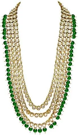 Vista 2 de Aheli Indian Ethnic Wedding Faux Kundan Beaded Bridal Long Necklace Earrings with Maang Tikka Traditional Jewellery Set for Women