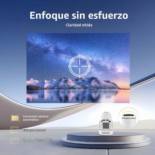 Vista 4 de Mini proyector con WiFi y Bluetooth, proyector portátil compatible con 4K, altavoz base de sonido de 5 W, corrección trapezoidal automática