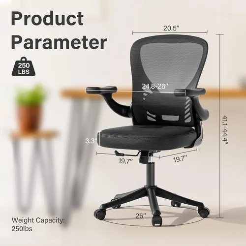 Vista 2 de Silla de escritorio para computadora con ruedas, silla de oficina de malla con brazos abatibles, soporte lumbar ajustable, silla de escritorio Negro