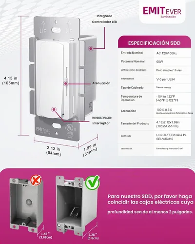 Vista 6 de EMITEVER Dimmer Light Switch & 24V 60W Dimmable LED Driver 2 in UL Listed