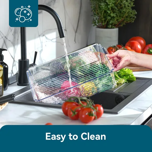 Vista 7 de Luckore - Juego de 4 contenedores organizadores para refrigerador, organizadores transparentes y almacenamiento, apilables con tapas, contenedores