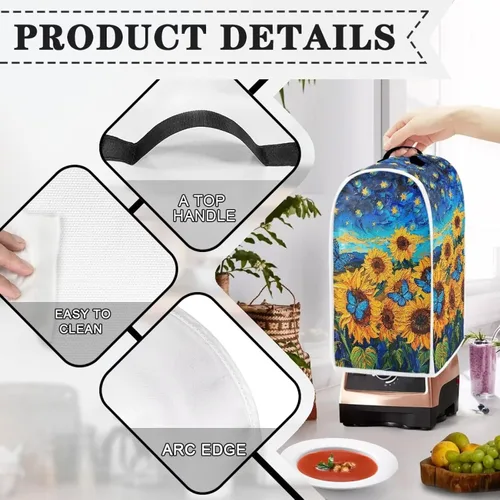 Vista 4 de Cubierta antipolvo para licuadora con estampado de girasol, funda para batidora de pie o cafetera, poliéster antihuellas dactilares, a prueba