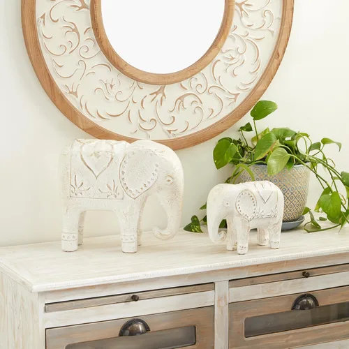 Vista 5 de Deco 79 Escultura decorativa de elefante de cerámica para decoración del hogar, juego de 2 figuras decorativas de 9 pulgadas, 13 pulgadas de ancho