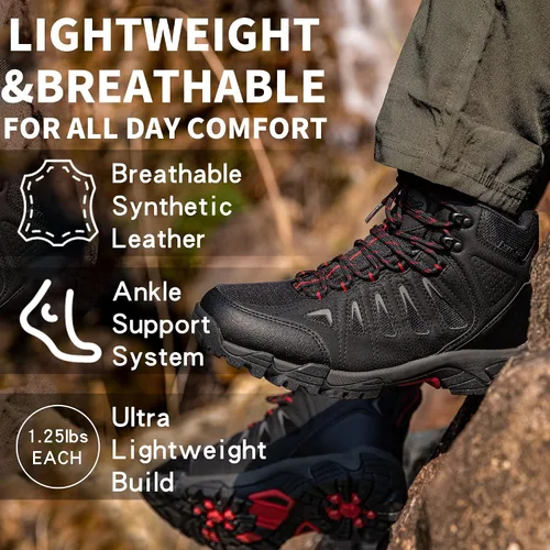 Vista 4 de SHULOOK Hiking Boots Men Waterproof Mid Boots Non-Slip LightWeight Comfortable