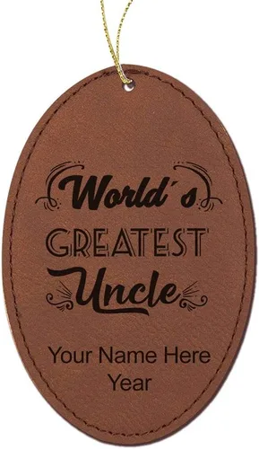 Vista 5 de LaserGram Adorno de Navidad personalizado, el tío más grande del mundo, piel sintética, idea de regalo personalizada grabada con láser