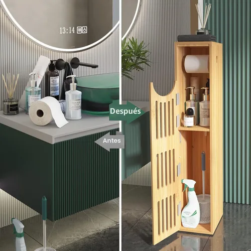 Vista 3 de AmazerBath Gabinete de Almacenamiento de Papel Higiénico de Bambú, Portarrollos de Papel Higiénico con Almacenamiento para Espacios Pequeños