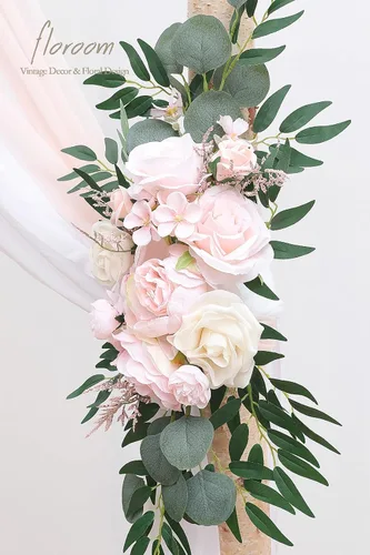Vista 4 de Floroom Kit de Flores de Arco con Cortinas (Paquete de 4) - 2 piezas de Guirnalda Floral Artificial Rosa Rubor con 2 piezas de Tela Drapeada