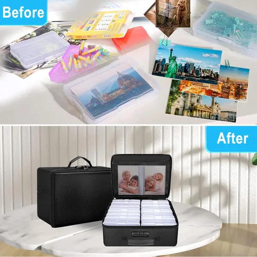Vista 5 de ENGPOW Banco otomano de almacenamiento de 30 pulgadas, banco de almacenamiento plegable ignífugo+caja de almacenamiento de fotos con 16 interiores